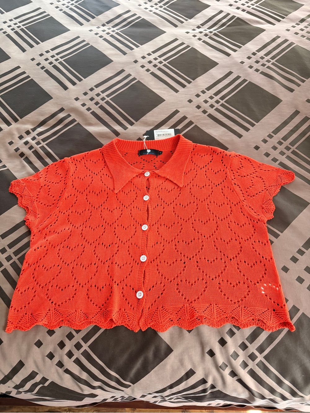 Nino Balcutti Bright Orange Cropped Knit Button-Up Top